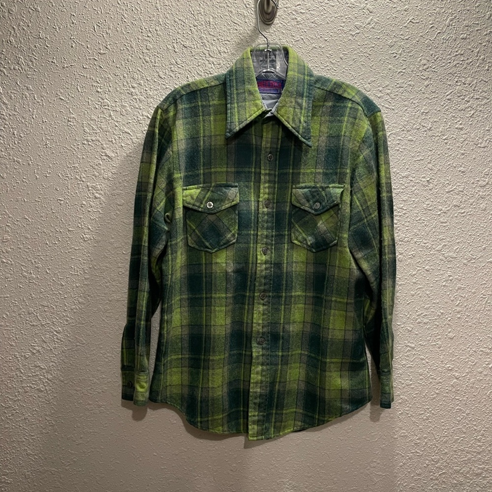 Vintage 80's‎ Ponderosa Wool Green Soft Plaid Flannel by Bardon.#344